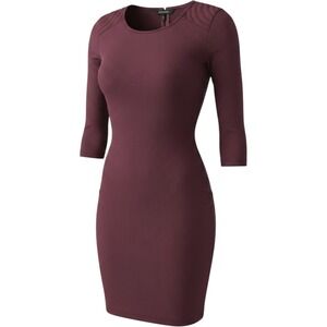 Ella Moss Plum Purple Quilted Shoulder 3/4 Sleeve Bodycon Dress Size Small‎